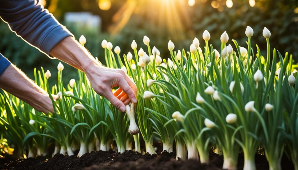 harvesting garlic bulbs