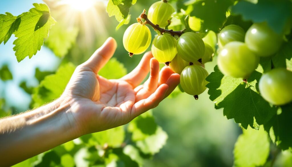 harvesting gooseberries