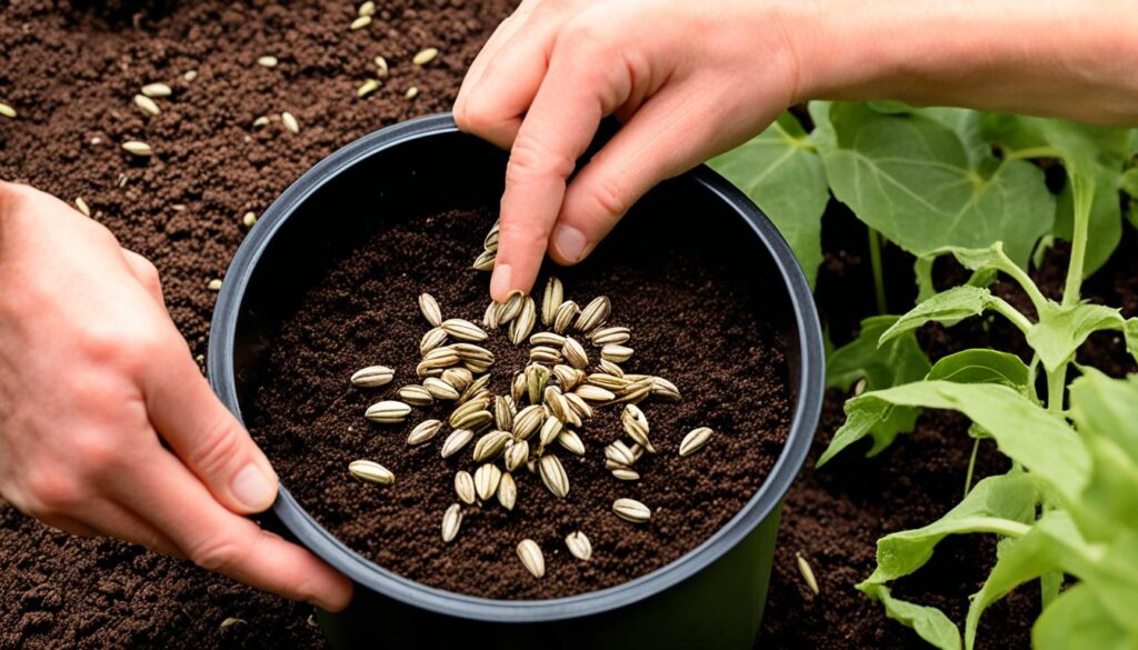 sowing sunflower seeds in pots