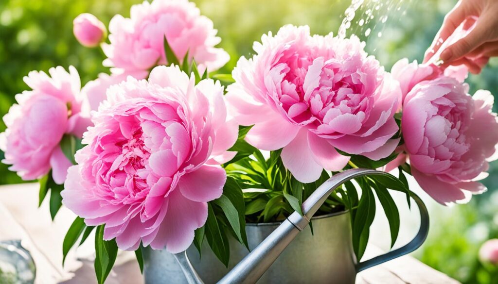 watering peonies